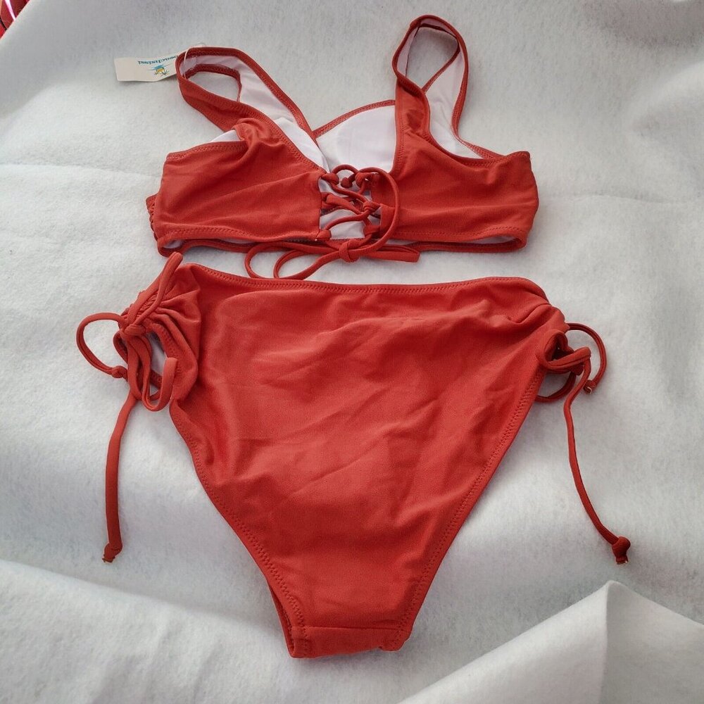 Beachsissi 2 Piece Swimsuit Burnt Orange Criss Cross Top Removable Pads Size S - Picture 4 of 12